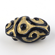Oval Plating Acrylic Beads, Golden Metal Enlaced, Black, 33.5x20.5x20.5mm, Hole: 3.5mm, about 73pcs/500g(PACR-Q102-84B)