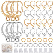 22 Pairs 2 Colors Brass Earring Hooks, with Horizontal Loops & 22Pcs Brass & 22Pcs Stainless Steel Open Jump Rings & 50Pcs Plastic Ear Nuts, Real Gold Plated & Real Platinum Plated, 15x10x2mm, Hole: 1mm, Pin: 1mm, 11 Pair/color(DIY-CN0002-61)