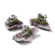 Natural Peridot Cluster & Alloy Miner Model Ornament, for Desk Home Decoration, 46~70.5x34~47x30~36mm(DJEW-D002-08AS-01)