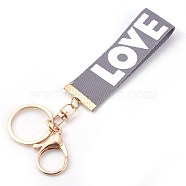 Nylon Keychain, with Alloy Lobster Claw Clasps, Iron Key Ring and Chain, Golden, Gray, 144~153mm(X-KEYC-L018-J07-G)