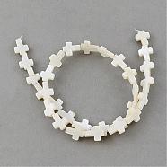 Natural Sea Shell Beads Strands, Cross, Creamy White, 11~12x9~10x2~3mm, Hole: 0.8~0.9mm, about 30pcs/strands, 14.5 inch(SSHEL-Q296-34)