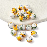 Handmade Porcelain Beads, Round with Sunflower Pattern, Yellow, 8mm, Hole: 1.8mm(PORC-YW0001-07B)