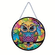 Owl Pattern DIY Diamond Painting Pendant Decoration Kit, Hanging Door Sign Kits, Including Resin Rhinestones Bag, Diamond Sticky Pen, Tray Plate & Glue Clay, Colorful, 193x193mm(PW-WG50849-01)