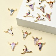 15Pcs 15 Styles Zinc Alloy Enamel Pendants, Light Gold, Ox-Head Shape with Flower Pattern, Mixed Color, 22x21x2.5mm, Hole: 1.8~2mm, 1pc/style(ENAM-YW0003-82)