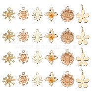 SUPERFINDINGS 24Pcs 6 Style Brass Charms, with Jump Rings, Long-Lasting Plated, Flower, Real 18K Gold Plated, 8.5~14.5x8~12x1~8mm, Hole: 0.6~3.5mm, 4pcs/style(KK-FH0003-86)