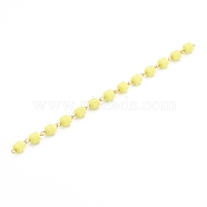 Handmade Polymer Clay Beaded Chain, Link Chain, with Brass Eye Pin, Quick Link Connector, for Bracelet Necklace Making, Yellow, 13x6mm, about 39.37 inch(1m)/strand(AJEW-JB00926-02)