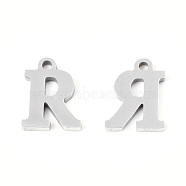 201 Stainless Steel Charms, Alphabet, Letter.R, 9x6.5x1mm, Hole: 1mm(STAS-N091-176R-P)