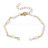 Imitation Pearl Bead & Brass Glass Link Chain Bracelet Making, with Lobster Claw Clasp, Fit for Connector Charms, Golden, 6-3/8 inch(16.1cm)(AJEW-JB01150-36)