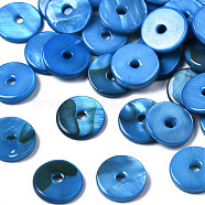 Spray Painted Natural Freshwater Shell Beads, Disc/Flat Round, Heishi Beads, Dodger Blue, 9x2mm, Hole: 1.6mm(SHEL-N026-143B-01)