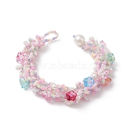 Flower Glass Seed Braided Beaded Bracelets, with Shell Pearl Beads, Colorful, 7-1/4x5/8 inch(18.5x1.5cm)(BJEW-MZ00059)