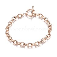 Unisex 304 Stainless Steel Cable Chain Bracelets, with Toggle Clasps, Rose Gold, 7-5/8 inch(19.4cm), 5mm(BJEW-P245-39RG)