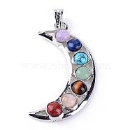 Natural & Synthetic Gemstone Big Pendants, with Alloy Findings, Platinum, Chakra Pendants, Moon, Colorful, 59x33x6mm, Hole: 5x6mm(G-Q458-14)