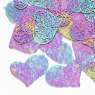 Ion Plating(IP) 201 Stainless Steel Filigree Pendants, Etched Metal Embellishments, Heart, Rainbow Color, 31x39x0.3mm, Hole: 1.4mm(X-STAS-S108-76)