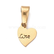 304 Stainless Steel Charms, for Valentine's Day, Heart with Word Love, Golden, 8x7x1mm, Hole: 6x2.5mm(STAS-I127-054G)