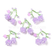 Seed & Acrylic & ABS Plastic Pearl Beaded Pendants, Cherry Charms, Blue Violet, 30~32x33~35x12~13mm, Hole: 1.2~1.4mm(GLAA-C028-03C)