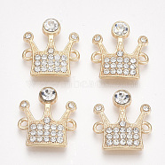 Alloy Links connectors, with Rhinestone, Crown, Crystal, Golden, 19.5x18x3mm, Hole: 1.5mm(PALLOY-S118-38)