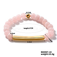 Natural Rose Quartz Stretch Bracelets, Brass Tube Beaded for Women, Elegant and Stylish Daily Accessory, Inner Diameter: 6-3/4 inch(17cm)(CL6256-4)