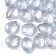 Transparent Spray Painted Glass Beads, Top Drilled Beads, with Glitter Powder, Frosted, Teardrop, Light Cyan, 12.5x9.5x7mm, Hole: 1mm(GLAA-T017-01-A02)