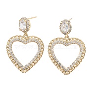 Brass with Glass Dangle Stud Earrings, Hollow Heart, Light Gold, 30x20.5mm(EJEW-Q800-03KCG)