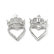 Brass Micro Pave Clear Cubic Zirconia Connector Charms, Heart Links with Crown, Platinum, 23.5x16x3.5mm, Hole: 0.9mm(KK-E068-VB100)