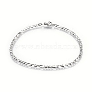 304 Stainless Steel Figaro Chain Bracelets, with Lobster Claw Clasps, Stainless Steel Color, 8-5/8 inch(22cm), Links: 6x3x1mm and 4x3x1mm(BJEW-L634-04A-P)