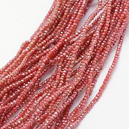 Electroplate Glass Beads Strands, Imitation Jade, Full Rainbow Plated, Faceted, Rondelle, Red, 2.5x1.5mm, Hole: 0.5mm, about 197~201pcs/strand, 12.9 inch(33cm)(EGLA-J144-FR-C02)