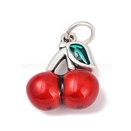 Fine Silver Red Enamel Fruit Pendants, with Jump Rings, Silver Color Plated, Antique Silver, Cherry, 16x14x7mm, Hole: 4mm(STER-F060-01AS-02)