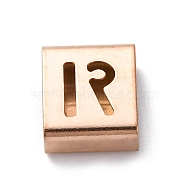 Ion Plating(IP) 304 Stainless Steel Square Slide Charms, Rose Gold, Letter R, 9x8x4mm, Hole: 3.5x8.5mm(STAS-L132-07R-RG)