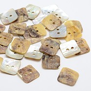 2-Hole Square Mother of Pearl Buttons, Akoya Shell Button, Tan, 16x16x1mm, Hole: 2mm, about 720pcs/bag(SHEL-N033-08)