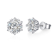 Anti-Tarnish 925 Sterling Silver with Moissanite Rhinestone Earrings, Flower, Platinum, 6.3x6.3mm(AJEW-U007-06P)