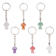 6Pcs 6 Styles Gemstone Keychians, with Iron Split Key Rings, Mushroom, 8cm, 1pc/style(KEYC-FH00006)