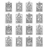 50Pcs 5 Styles Tibetan Style Alloy Pendants, Antique Silver, Rectangle with Tarot Pattern, Antique Silver, 23x14x1.5mm, Hole: 1.8mm, 10pcs/style(TIBEP-CJ0002-03)