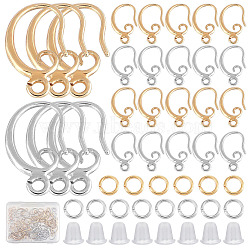 CREATCABIN 22 Pairs 2 Colors Brass Earring Hooks, with Horizontal Loops & 22Pcs Brass & 22Pcs Stainless Steel Open Jump Rings & 50Pcs Plastic Ear Nuts, Real Gold Plated & Real Platinum Plated, 15x10x2mm, Hole: 1mm, Pin: 1mm, 11 Pair/color(DIY-CN0002-61)