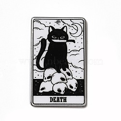 Tarot Theme Printed Acrylic Pendants, Rectangle with Cat Pattern Charms, Death XIII, 39x24x2.5mm, Hole: 1.8mm(MACR-G061-04E)