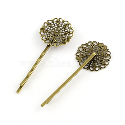 Filigree Flower Tray Vintage Iron Hair Bobby Pin Findings, Antique Bronze, Tray: 25x25mm, 67x25mm(MAK-Q001-003AB)