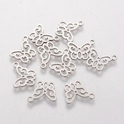 Non-Tarnish 201 Stainless Steel Pendants, Butterfly, Stainless Steel Color, 11x13x1mm, Hole: 1.5mm(STAS-S105-T196)