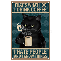 Iron Sign Posters, for Home Wall Decoration, Rectangle with Word That's What I Do I Drink Coffee, Cat Pattern, 300x200x0.5mm(AJEW-WH0157-548)
