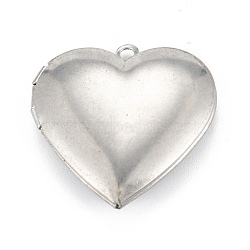 316 Surgical Stainless Steel Locket Pendants, Heart, Photo Frame Pendants, Stainless Steel Color, 29x29x7mm, Hole: 2mm(STAS-C026-09P)