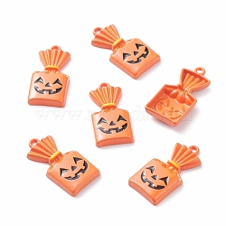 Halloween Alloy Enamel Pendants, DIY Jewelry Making Supplies, Square and Pumpkin, Dark Orange, 30x15x4mm, Hole: 2mm(ENAM-P244-01)