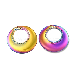 Ion Plating(IP) 304 Stainless Steel Pendants, Donut Charm, Rainbow Color, 32x22x2mm, Hole: 1.4mm(STAS-A070-42MC)