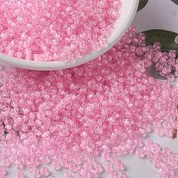 MIYUKI Round Rocailles Beads, Japanese Seed Beads, (RR207) Pink Lined Crystal, 8/0, 3mm, Hole: 1mm, about 2111~2277pcs/50g(SEED-X0055-RR0207)