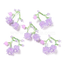 Seed & Acrylic & ABS Plastic Pearl Beaded Pendants, Cherry Charms, Blue Violet, 30~32x33~35x12~13mm, Hole: 1.2~1.4mm(GLAA-C028-03C)