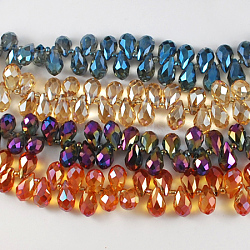 Eletroplated Glass Beads, Faceted, teardrop, Mixed Color, 19x10mm, Hole: 1mm(EGLA-R013-19x10mm-M)