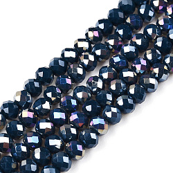 Electroplate Glass Beads Strands, Opaque Solid Color, AB Color Plated, Faceted, Rondelle, Steel Blue, 6x5mm, Hole: 1mm, about 80~85pcs/strand, 38~40cm(EGLA-A04-P6mm-B16)