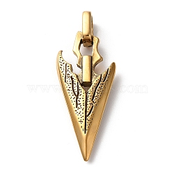 Ion Plating(IP) 304 Stainless Steel Pendants, Spearhead Arrow Weapon Charm, Antique Golden, 49x18.5x4.3mm, Hole: 5x6mm(STAS-D067-12AG)
