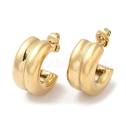 Ion Plating(IP) 304 Stainless Steel Round Stud Earrings, Half Hoop Earrings, Real 14K Gold Plated, 19.5x10mm(EJEW-Z022-28G)
