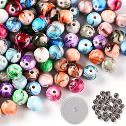 DIY Stretch Bracelets Necklaces Kits, Including Spray Painted Acrylic Round Beads, Alloy Bicone Beads and Elastic Crystal Thread, Mixed Color, Acrylic Bead: 8x7.5mm, Hole: 1.5mm, Total:550pcs/set(DIY-YW0001-79)