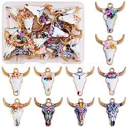 30Pcs 10 Styles Alloy Enamel Pendant Multiple Cartoon Cattle Head Pattern Accessories DIY Alloy Pendant Bracelet Hair Accessories, Mixed Color, 22x20mm, Hole: 2mm(JX614A)