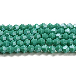 Opaque Solid Color Electroplate Glass Beads Strands, Pearl Luster Plated, Faceted, Bicone, Light Sea Green, 4x4mm, Hole: 0.8mm, about 82~85pcs/strand, 12.01~12.2 inch(30.5~31cm)(EGLA-A039-P4mm-A07)