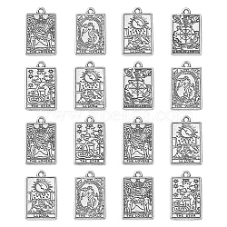 50Pcs 5 Styles Tibetan Style Alloy Pendants, Antique Silver, Rectangle with Tarot Pattern, Antique Silver, 23x14x1.5mm, Hole: 1.8mm, 10pcs/style(TIBEP-CJ0002-03)